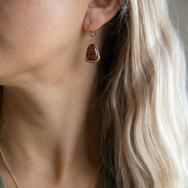 Hawaiian Koa Wood Drop Earrings - Rose Gold