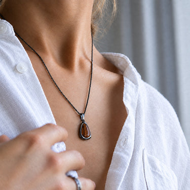 Hawaiian Koa Wood Drop Necklace - Gunmetal