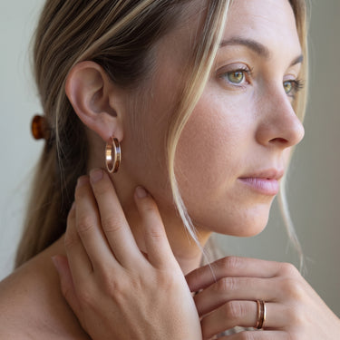 Hawaiian Koa Wood Hoop Earrings - Rose Gold
