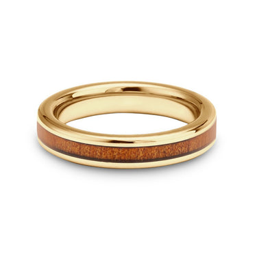 Ancient Kauri Thin Tungsten Ring - Yellow Gold - Komo Kauri - Woodsman Jewelry
