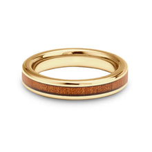 Load image into Gallery viewer, Ancient Kauri Thin Tungsten Ring - Yellow Gold - Komo Kauri - Woodsman Jewelry
