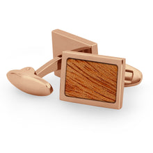 Load image into Gallery viewer, Gum Burl Rectangular Cufflinks - Rose Gold - Tyalla - Woodsman Jewelry
