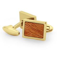 Load image into Gallery viewer, Gum Burl Rectangular Cufflinks - Yellow Gold - Tyalla - Woodsman Jewelry
