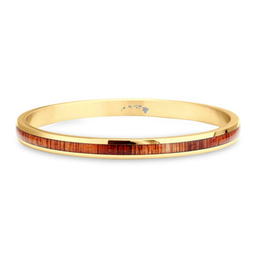 Hawaiian Koa Wood Bangle Bracelet - Yellow Gold - Komo Koa - Woodsman Jewelry