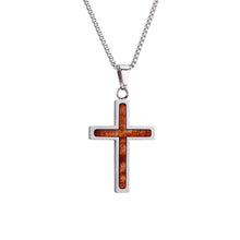 Load image into Gallery viewer, Hawaiian Koa Wood Cross Necklace - Komo Koa - Woodsman Jewelry
