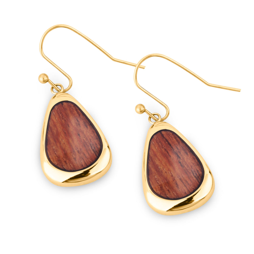 Hawaiian Koa Wood Drop Earrings - Yellow Gold - Komo Koa - Woodsman Jewelry