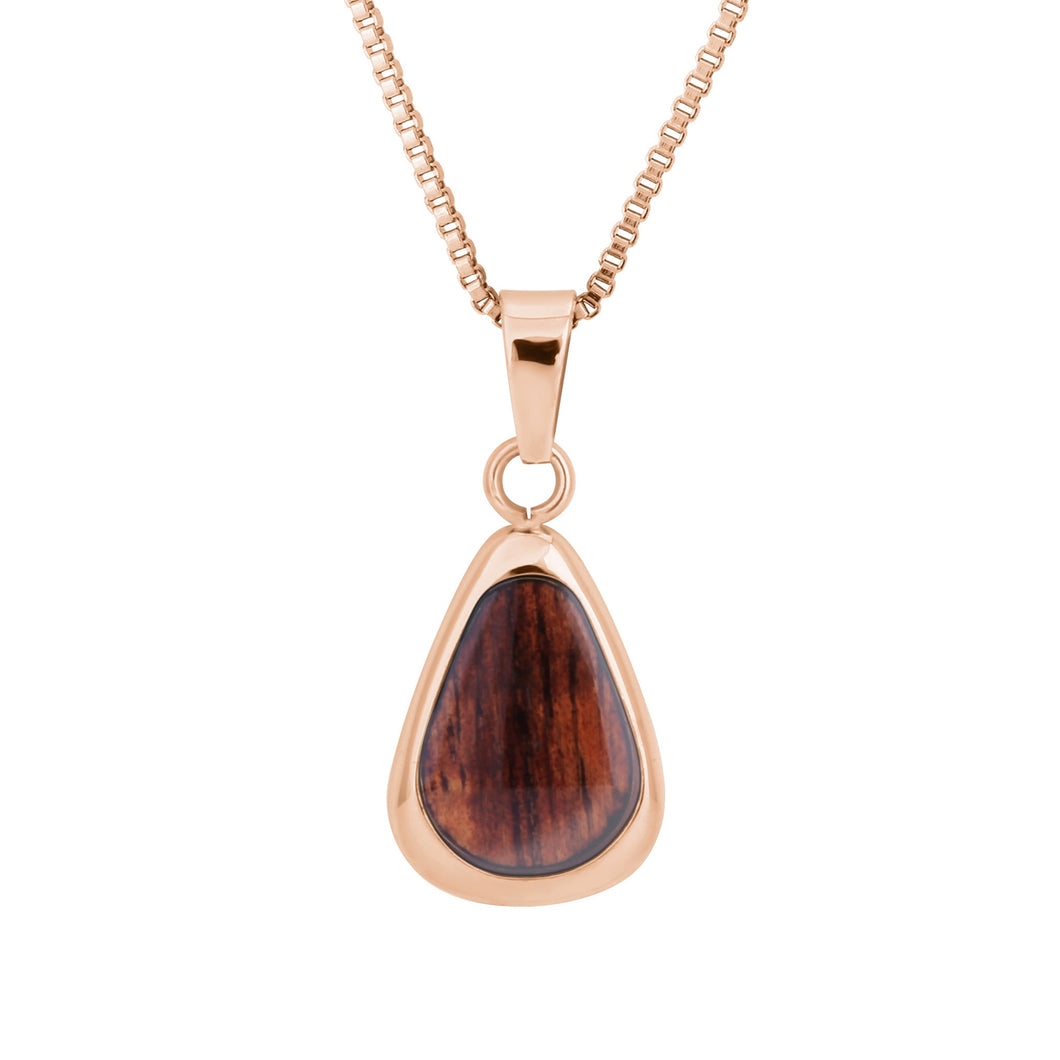 Hawaiian Koa Wood Drop Necklace - Rose Gold - Komo Koa - Woodsman Jewelry