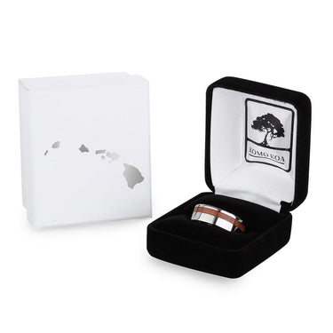 Hawaiian Koa Wood Offset Titanium Ring - Komo Koa - Woodsman Jewelry