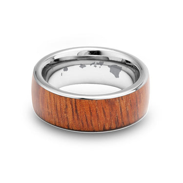 Hawaiian Koa Wood Wide Tungsten Ring - Komo Koa - Woodsman Jewelry