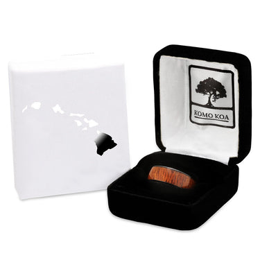 Hawaiian Koa Wood Wide Tungsten Ring - Gunmetal - Komo Koa - Woodsman Jewelry